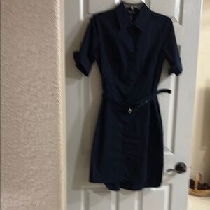 Elegant Navy Blue Shirt Dress